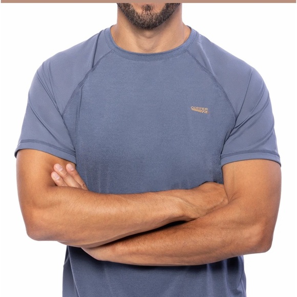 Copper Fit Men’s Short Sleeve Ultra Performance Crew Neck Shirt in Navy Heather - Picture 1 of 7